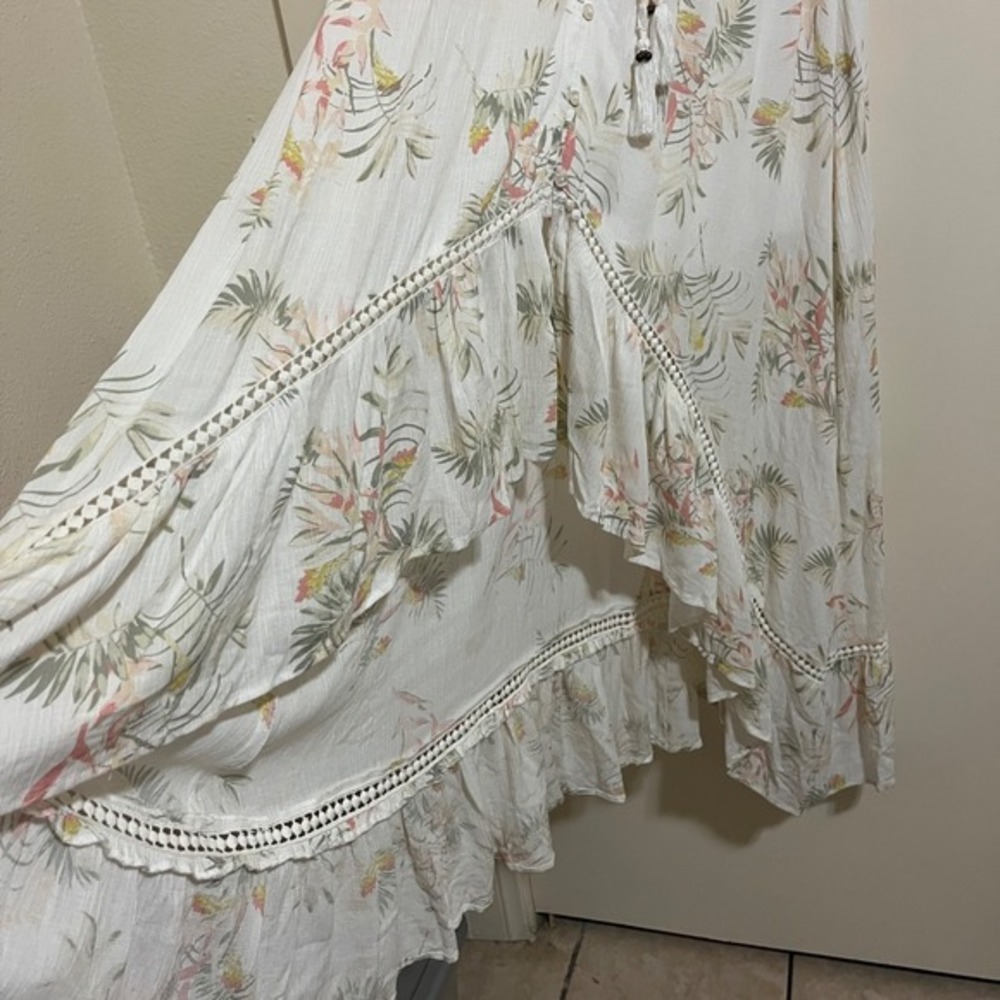 American Rag Floral Hi Low Maxi‎ Dress Medium Boho Cottage Ruffle Crochet Fairy